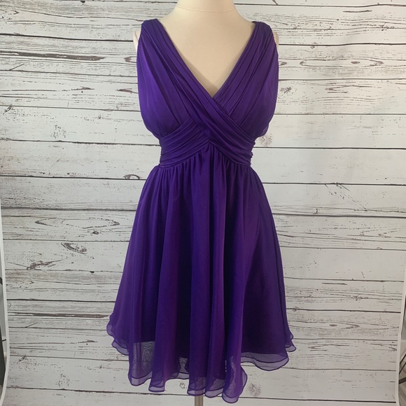 La Femme Dresses & Skirts - La Femme purple sheer cross back dress short